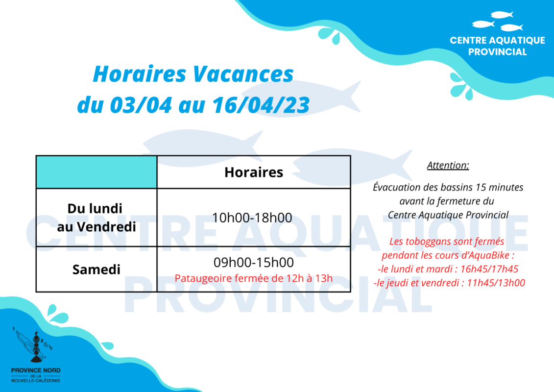 horaire vacances avril 2023