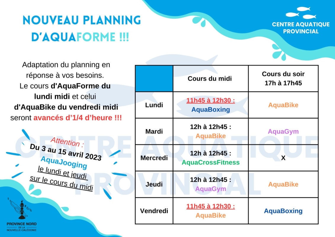 nouveau planning AquaForme